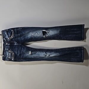 DISTRESSED BOOTCUT MISS ME JEANS, WOMEN'S SIZE 25